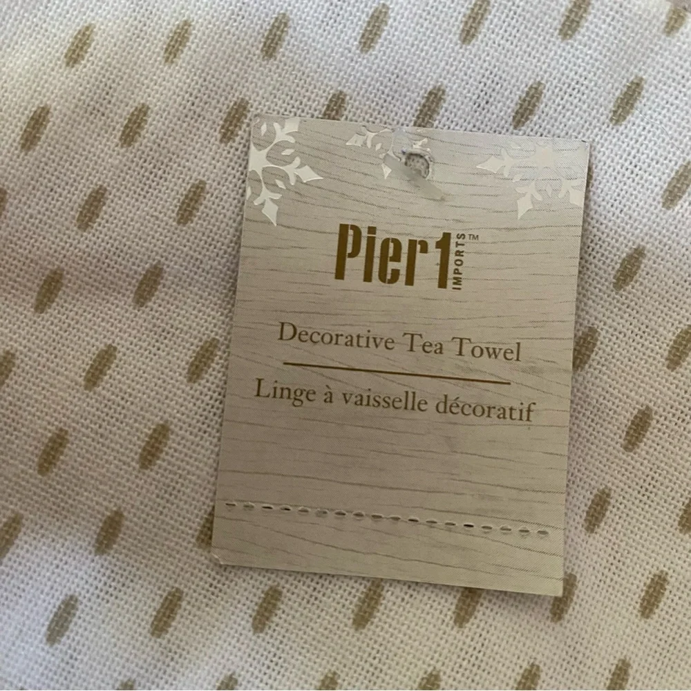 NWT Pier 1 Imports 100% Cotton Dog with bow cream red Decorative Tea Towel